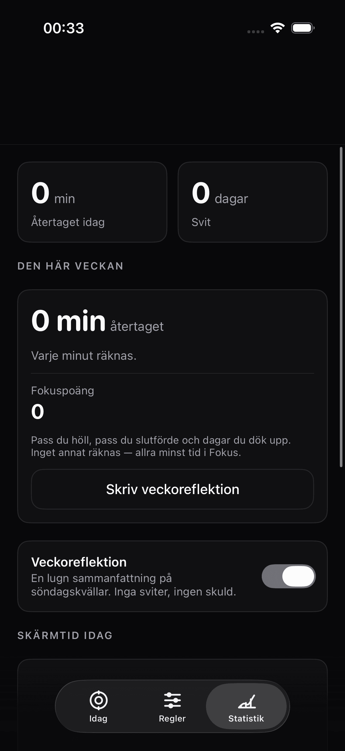 haegr screen time stats showing daily focus progress